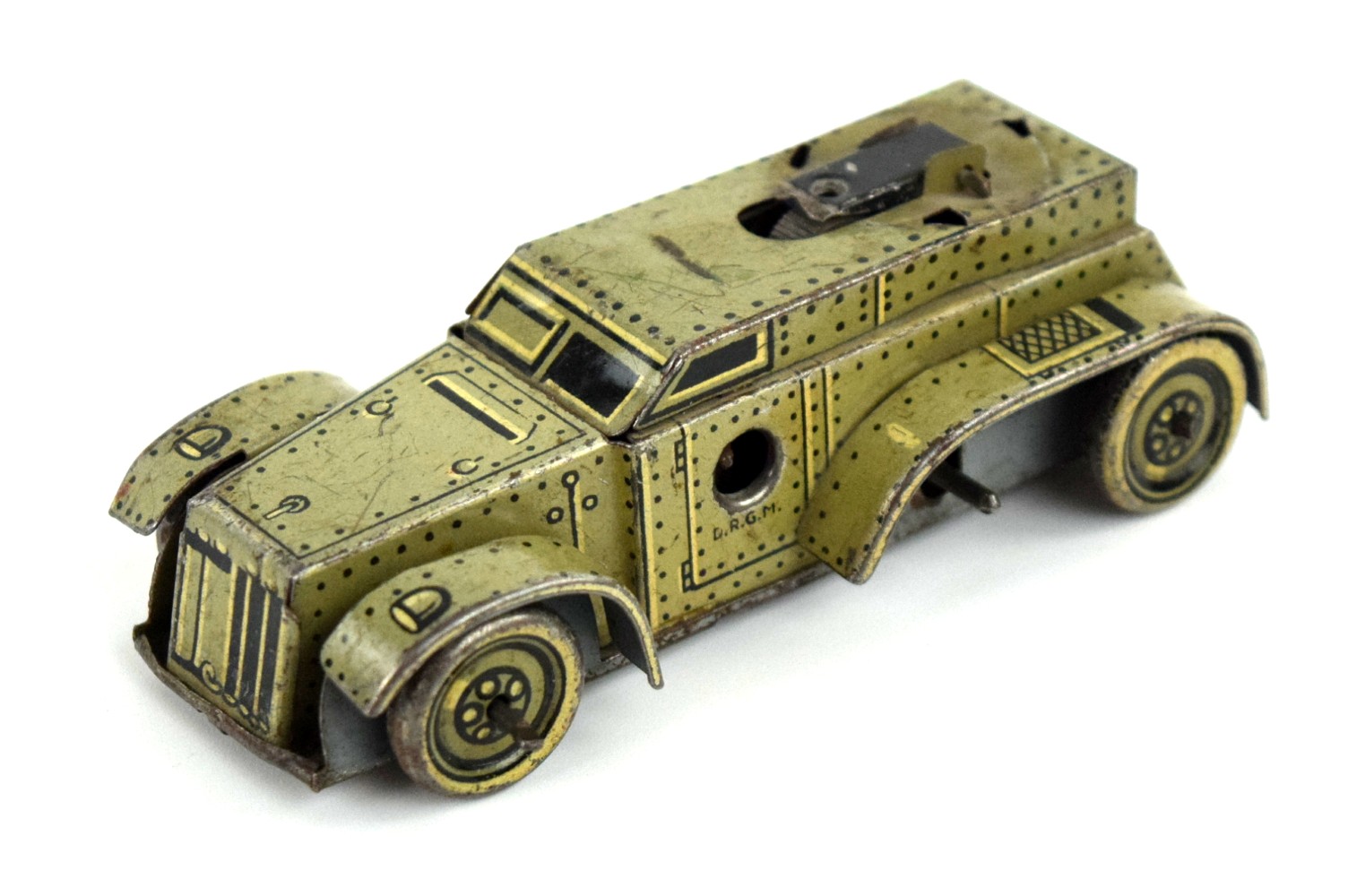 A GERMAN D.R.G.M. GAMA T56 TINPLATE CLOCKWORK TOY ARMED CAR