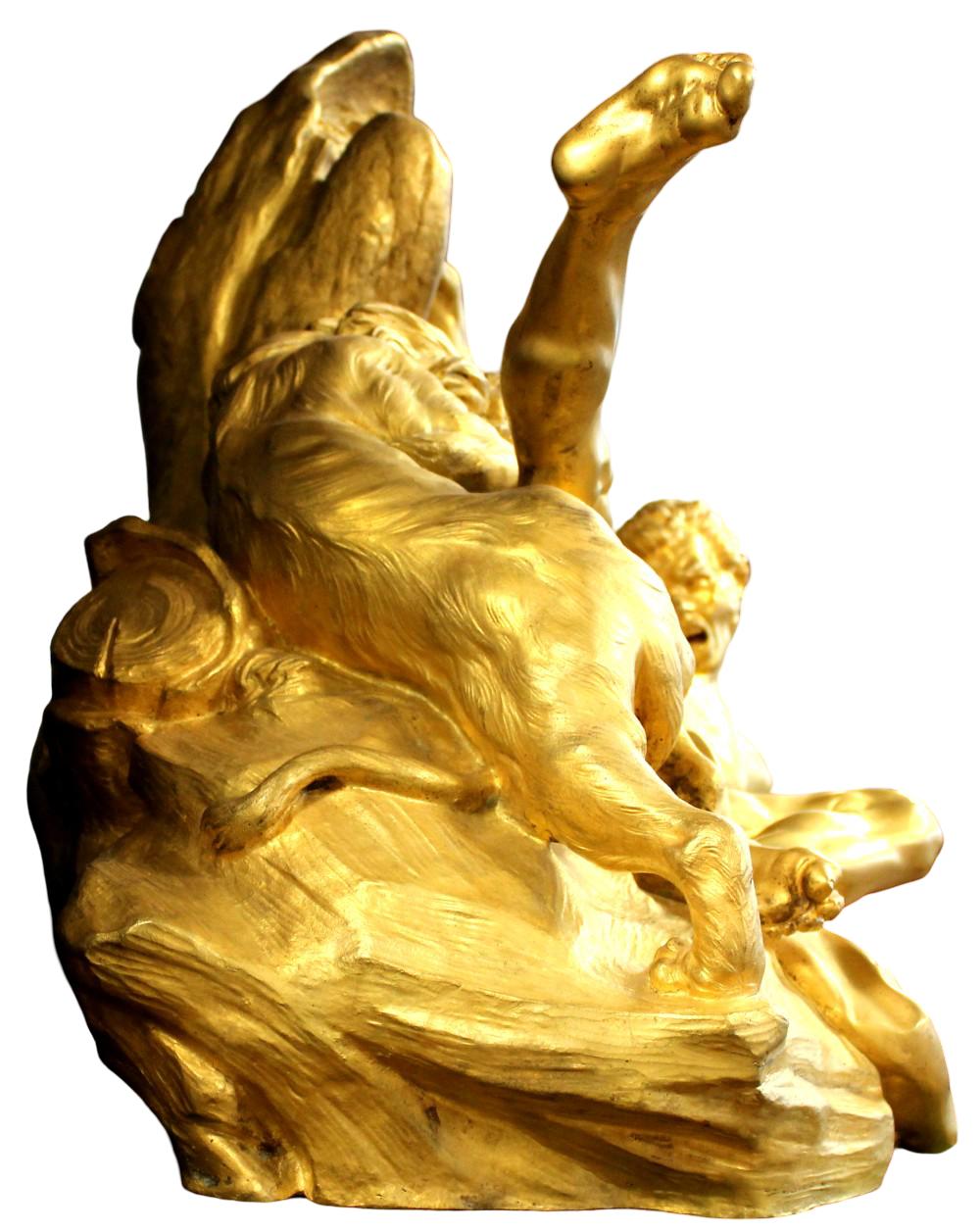 French 19th Century Bronze Figure Milo of Croton & Lion After Falconet