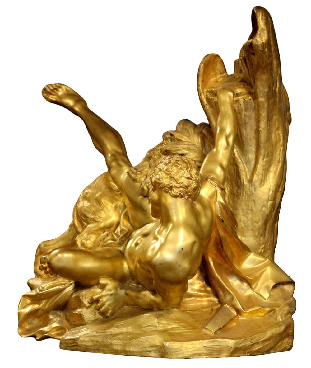 French 19th Century Bronze Figure Milo of Croton & Lion After Falconet