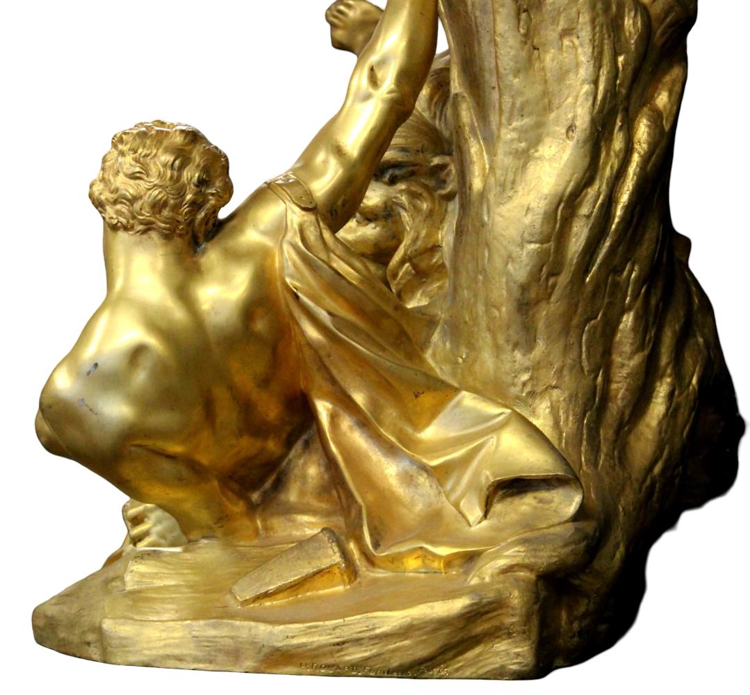 French 19th Century Bronze Figure Milo of Croton & Lion After Falconet