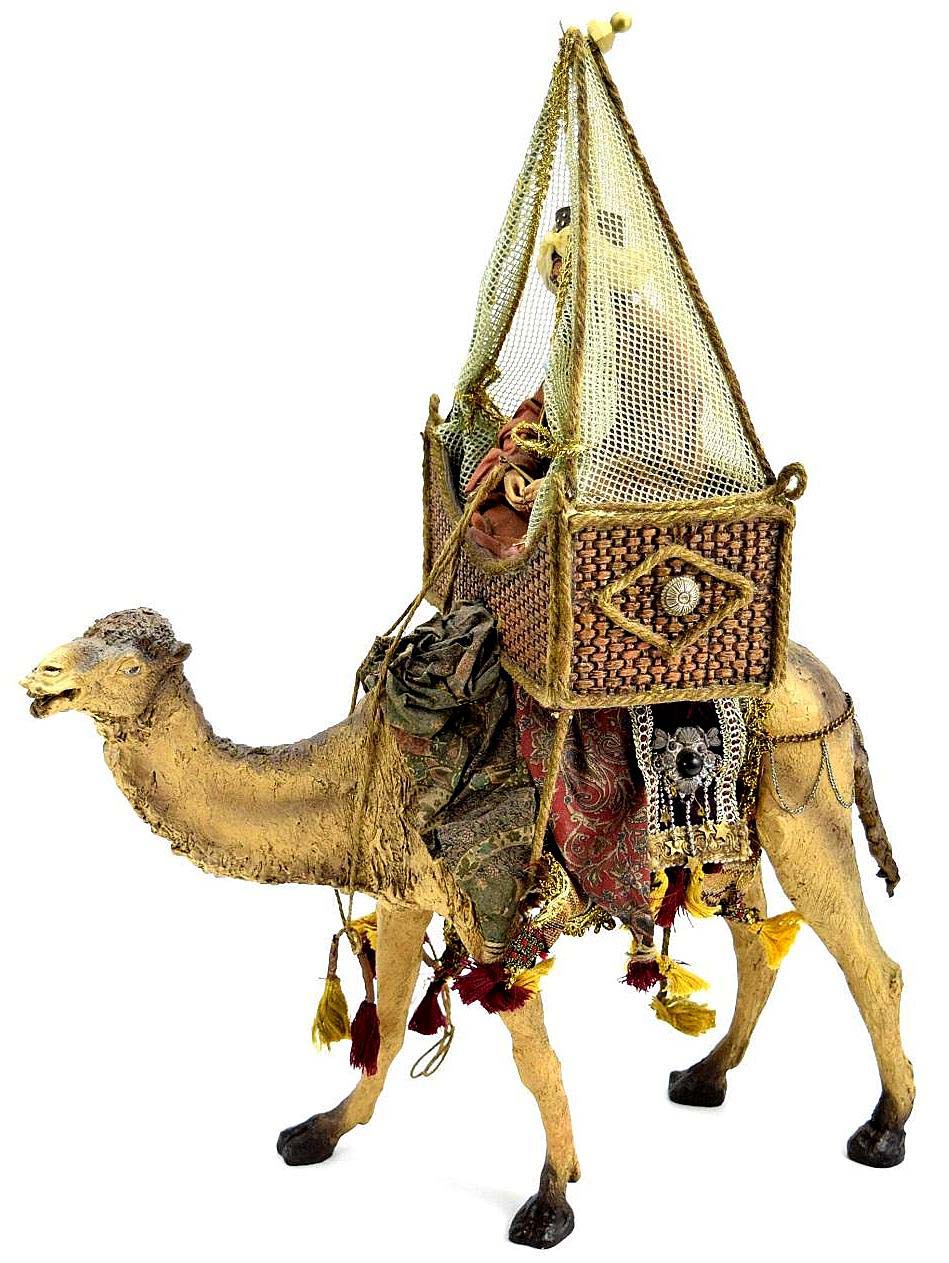 AWESOME LARGE ANTIQUE ISLAMIC ARABIC ARAB PAPIER MACHE WISEMAN ON CAMEL, A HIGHLY DETAILED AND ATTRACTIVE LARGE PIECE.