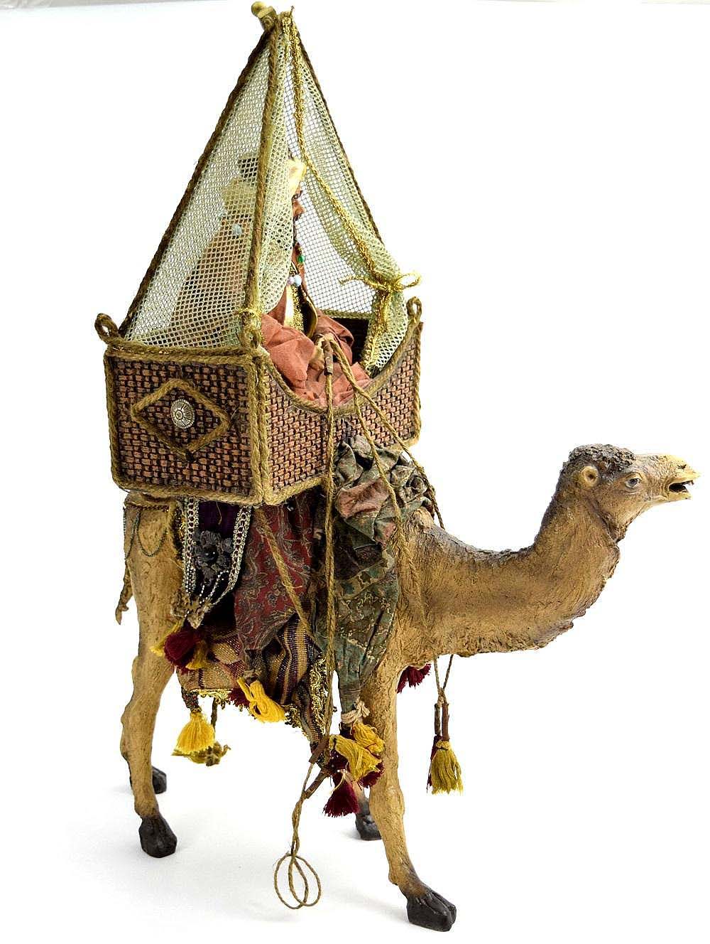AWESOME LARGE ANTIQUE ISLAMIC ARABIC ARAB PAPIER MACHE WISEMAN ON CAMEL, A HIGHLY DETAILED AND ATTRACTIVE LARGE PIECE.