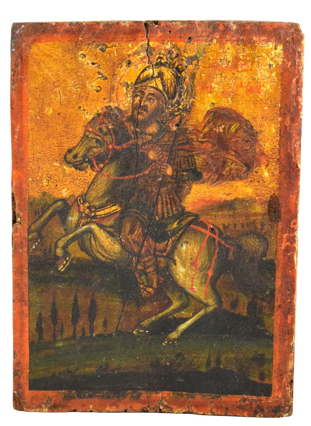 Greek Orthodox Icon of a Mounted Warrior Saint, Probably St. George, 18thâ19th Century