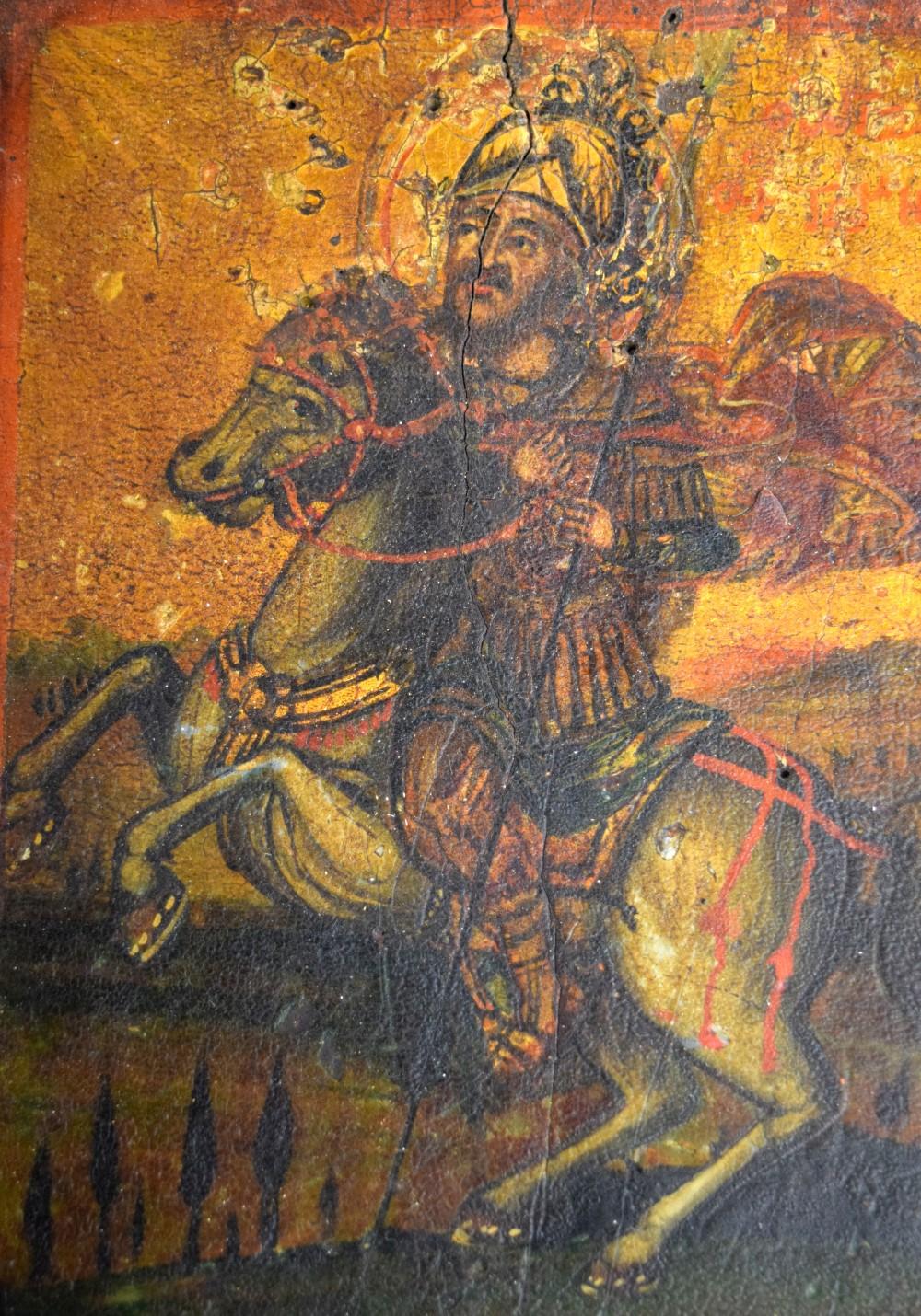 Greek Orthodox Icon of a Mounted Warrior Saint, Probably St. George, 18thâ19th Century