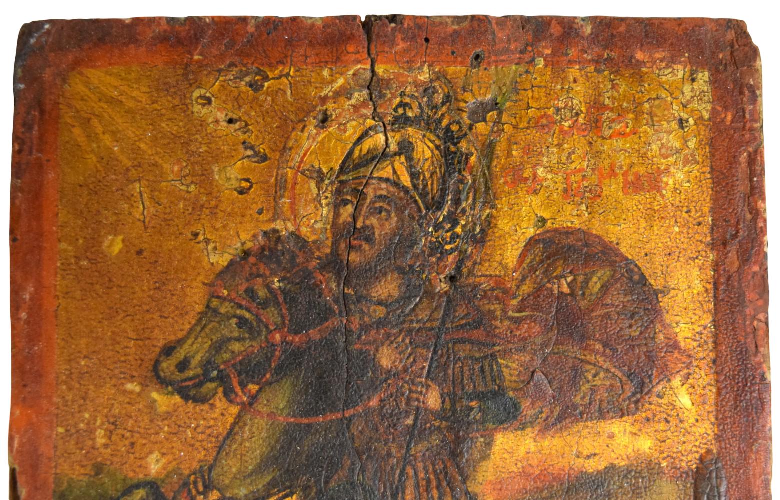 Greek Orthodox Icon of a Mounted Warrior Saint, Probably St. George, 18thâ19th Century