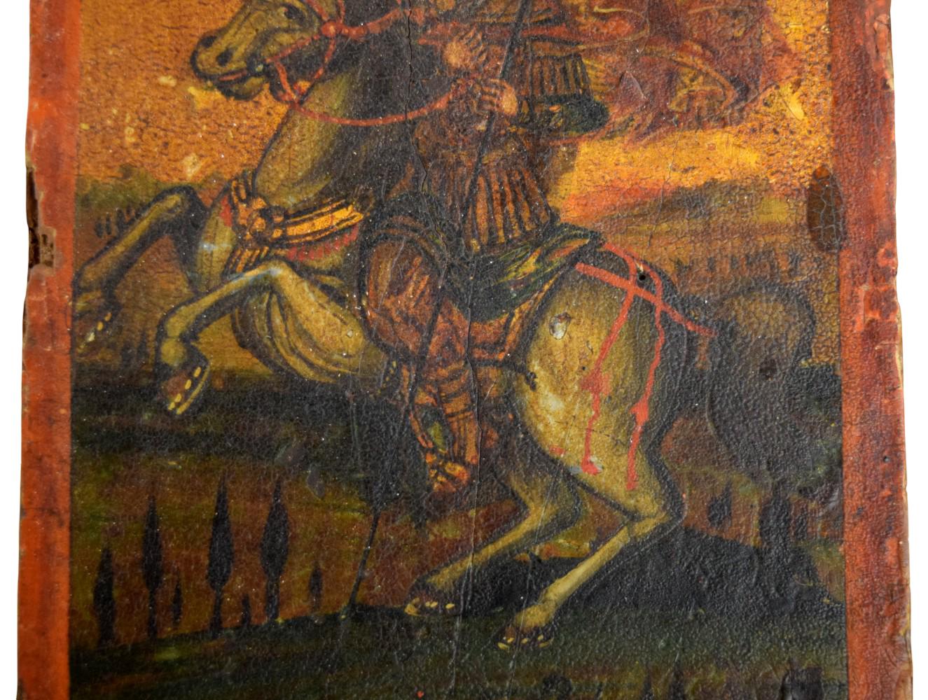 Greek Orthodox Icon of a Mounted Warrior Saint, Probably St. George, 18thâ19th Century