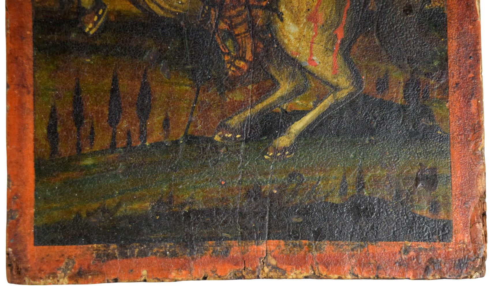 Greek Orthodox Icon of a Mounted Warrior Saint, Probably St. George, 18thâ19th Century