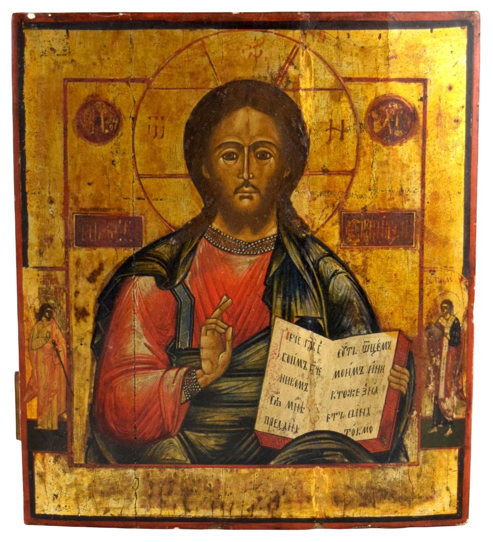 Russian Orthodox Icon of Christ Pantocrator with Saints, 18thâ19th Century