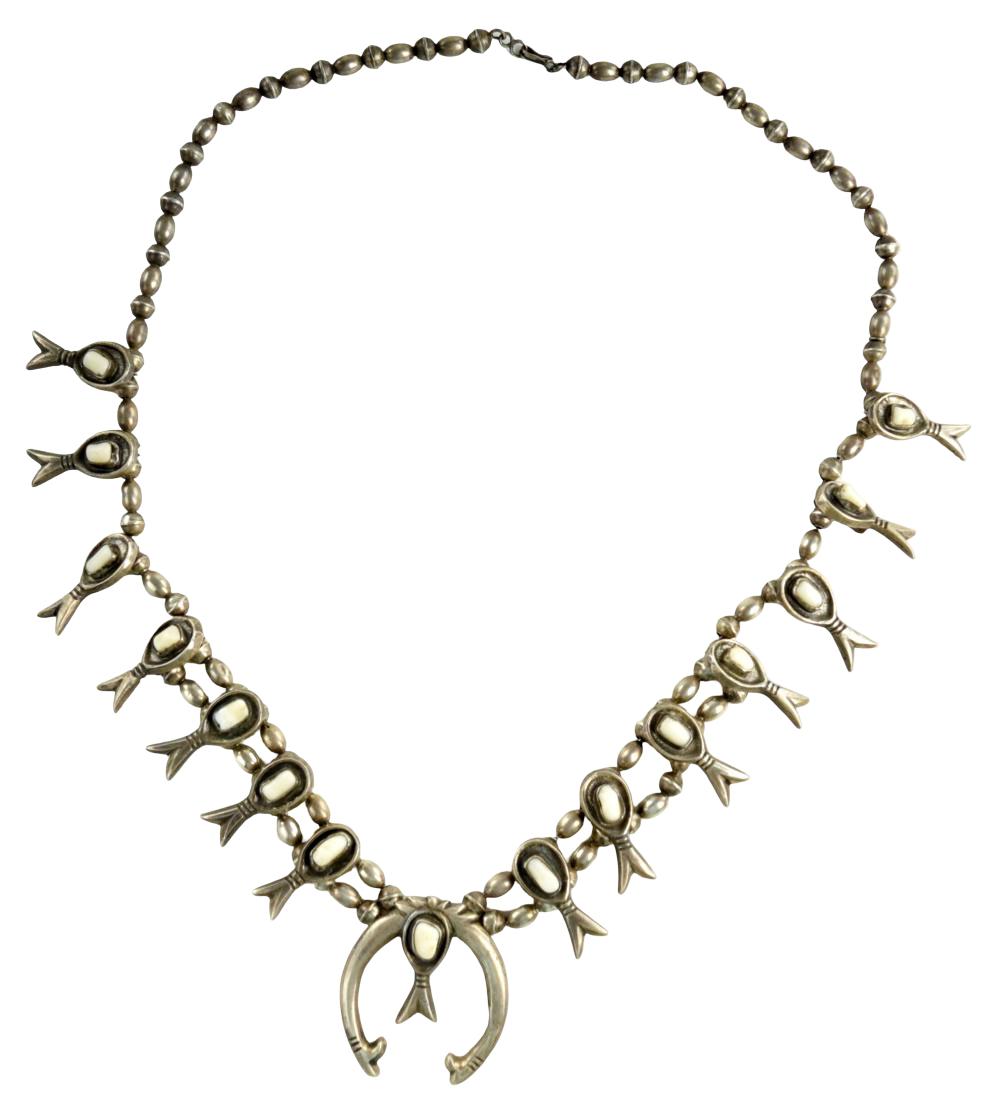Old Pawn Native American White Turquoise Squash Blossom Necklace