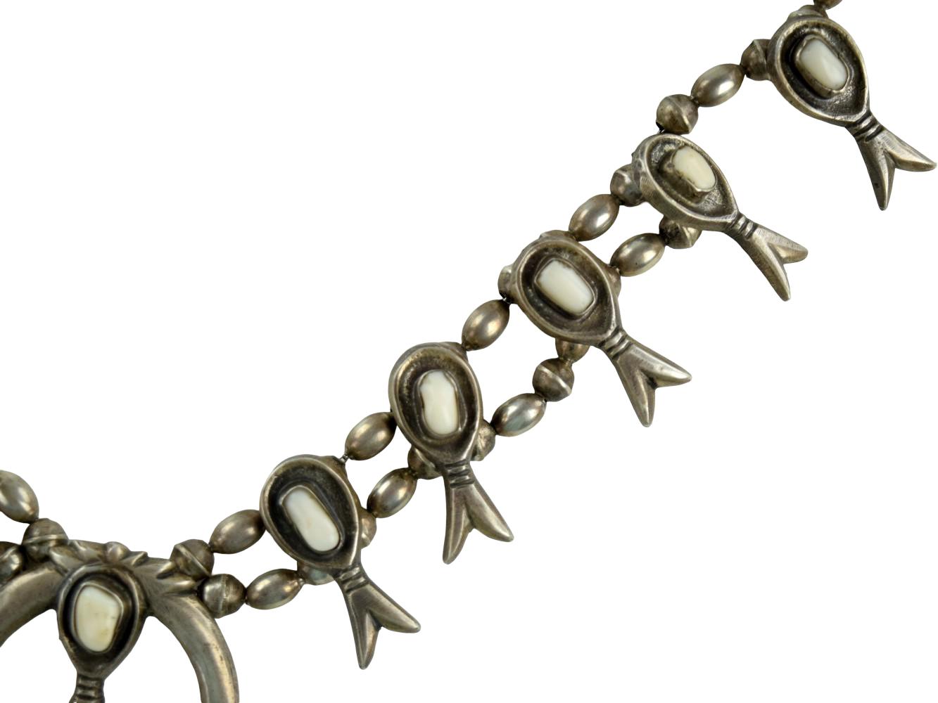 Old Pawn Native American White Turquoise Squash Blossom Necklace