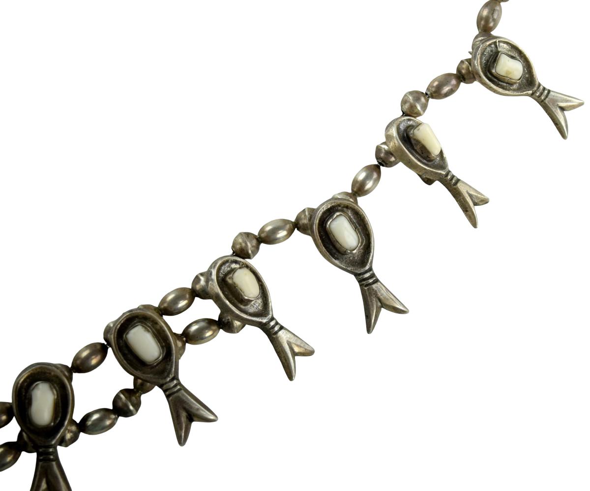Old Pawn Native American White Turquoise Squash Blossom Necklace