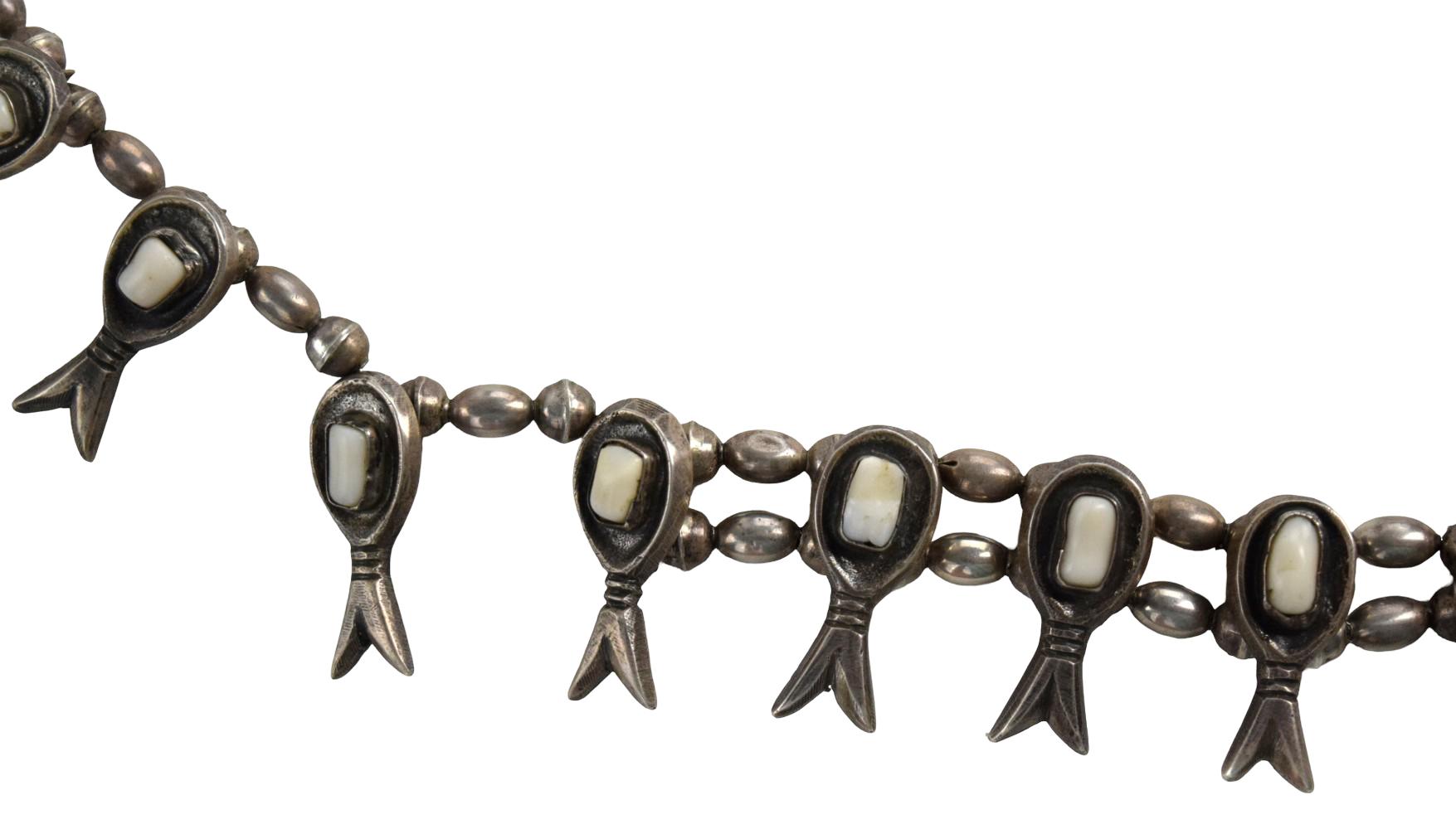 Old Pawn Native American White Turquoise Squash Blossom Necklace