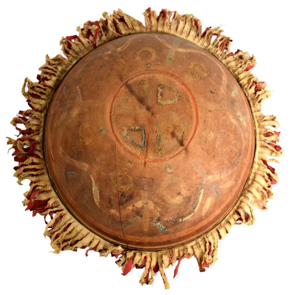 Antique American Indian Wooden and Leather Medicinal Drum. personal sacred object used for healing, prayer, or specific ceremonies.