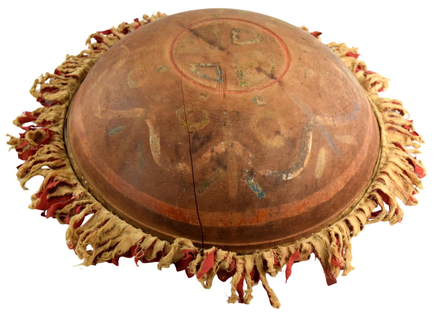 Antique American Indian Wooden and Leather Medicinal Drum. personal sacred object used for healing, prayer, or specific ceremonies.
