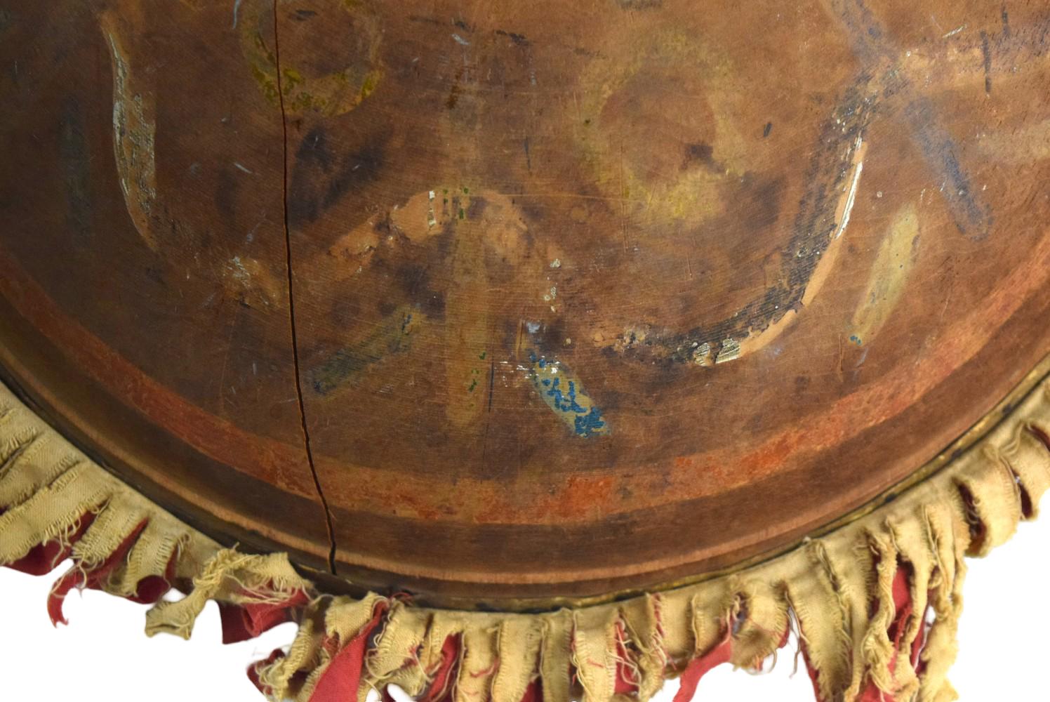 Antique American Indian Wooden and Leather Medicinal Drum. personal sacred object used for healing, prayer, or specific ceremonies.