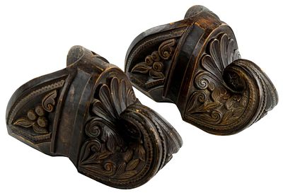 Spanish Colonial Carved Wood Stirrups. Fantastic pair of 18th-19th century South American 