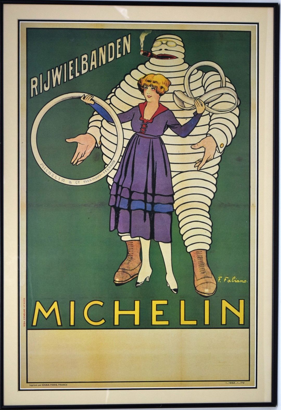 Original Antique Poster Michelin Man Bicycle Tires Iconic Bibendum