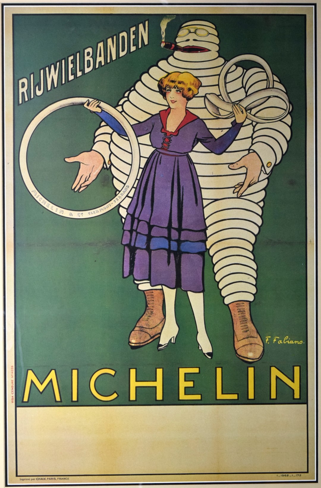 Original Antique Poster Michelin Man Bicycle Tires Iconic Bibendum