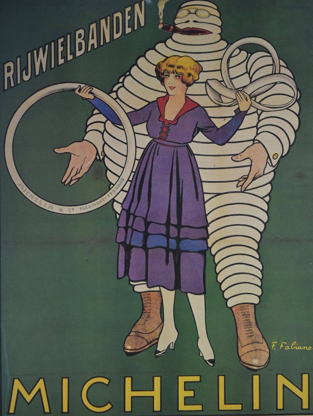 Original Antique Poster Michelin Man Bicycle Tires Iconic Bibendum