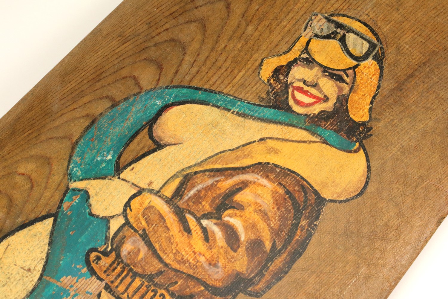 PORTRAIT OF NEBRASKA NUDE AVIATRIX PAINTED ON 1/2 WOODEN CROP DUSTER AIRPLANE PROPELLER