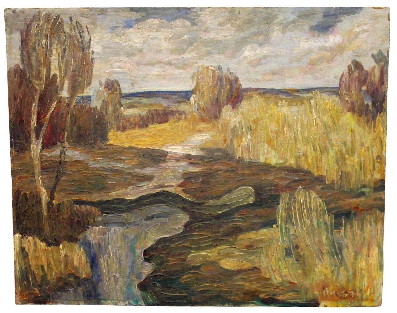 VLADIMIR CHUB (RUSSIAN/UZBEK, B. 1940) OIL PAINTING "EARLY SPRING",1973