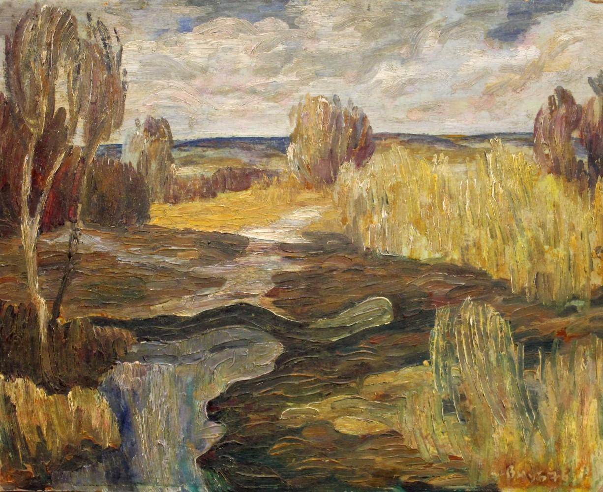 VLADIMIR CHUB (RUSSIAN/UZBEK, B. 1940) OIL PAINTING "EARLY SPRING",1973