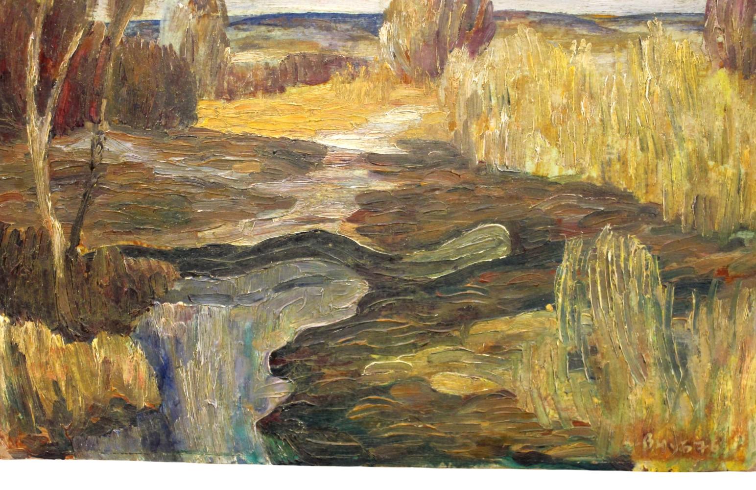 VLADIMIR CHUB (RUSSIAN/UZBEK, B. 1940) OIL PAINTING "EARLY SPRING",1973