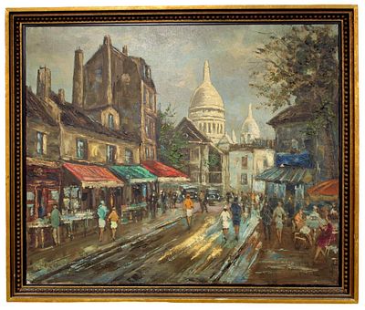 Place du Tertre Oil On Canvas By Page. Very fine oil on canvas "Place du Tertre" painting by 