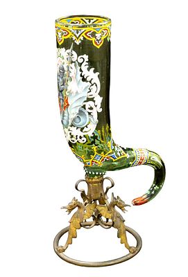 19TH CENTURY VIENNA ENAMEL CORNUCOPIA VASE With Dragon Support. A magnificent antique 19th 