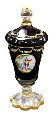 Moser Bohemian Crystal Enamel Bonbonniere 19th Century. An exceptional cobalt blue Moser 
