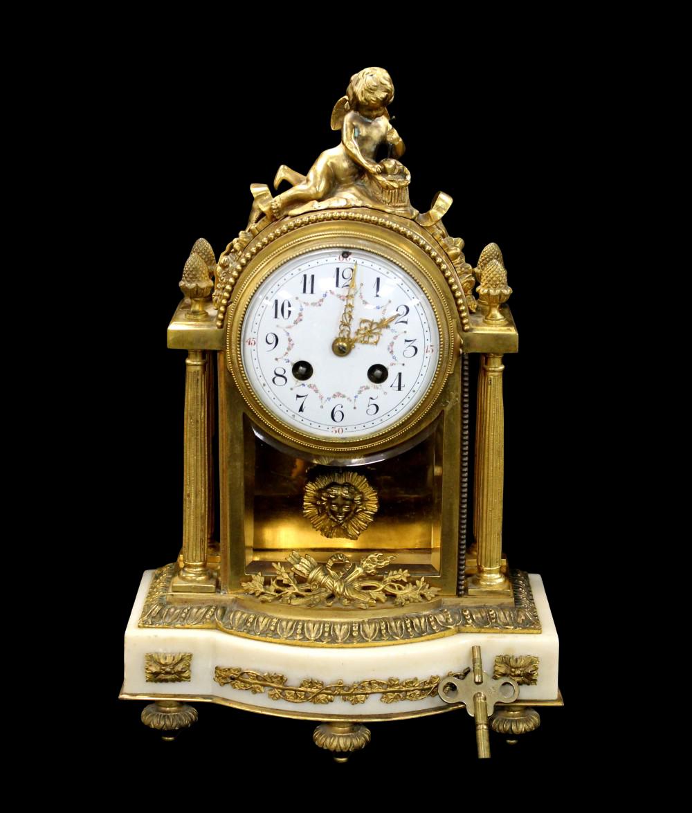 Louis XVI Style Cupid Patinated Bronze Clock