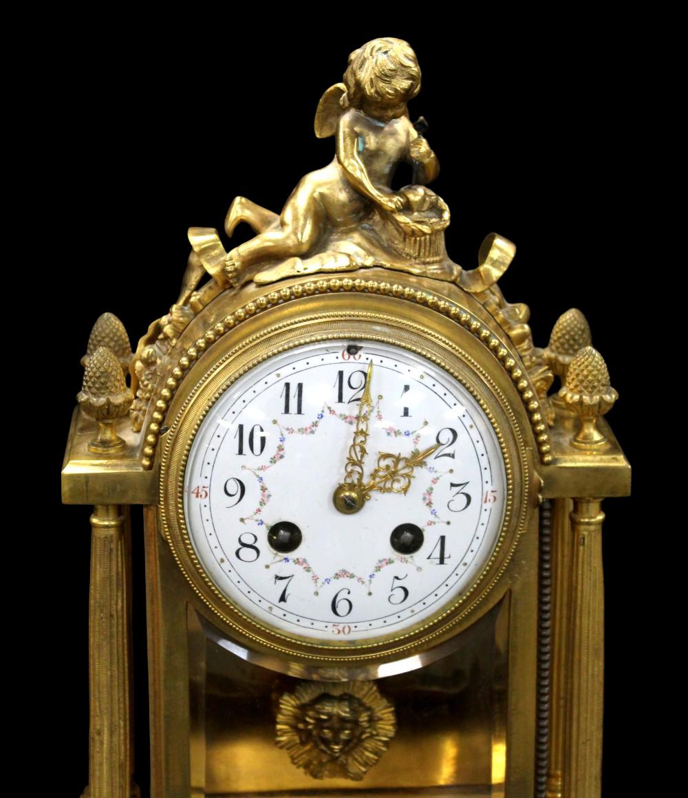 Louis XVI Style Cupid Patinated Bronze Clock