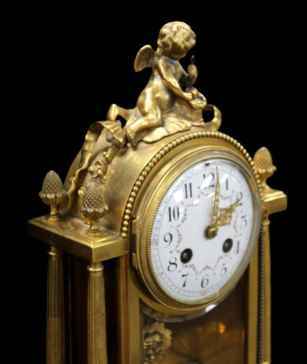Louis XVI Style Cupid Patinated Bronze Clock