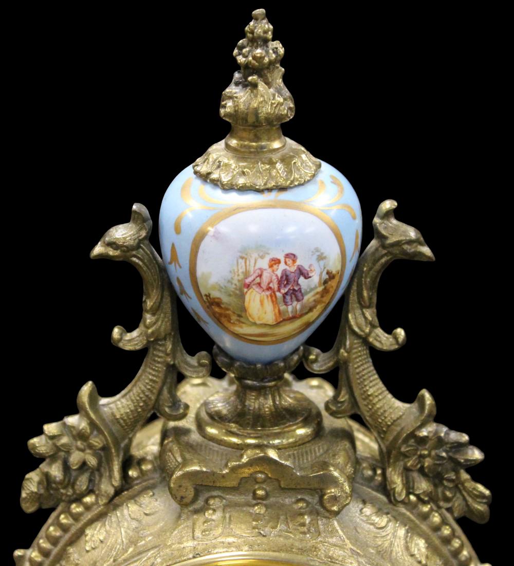 Waterbury Clock Co. Gilt Metal and Porcelain Mantle Clock