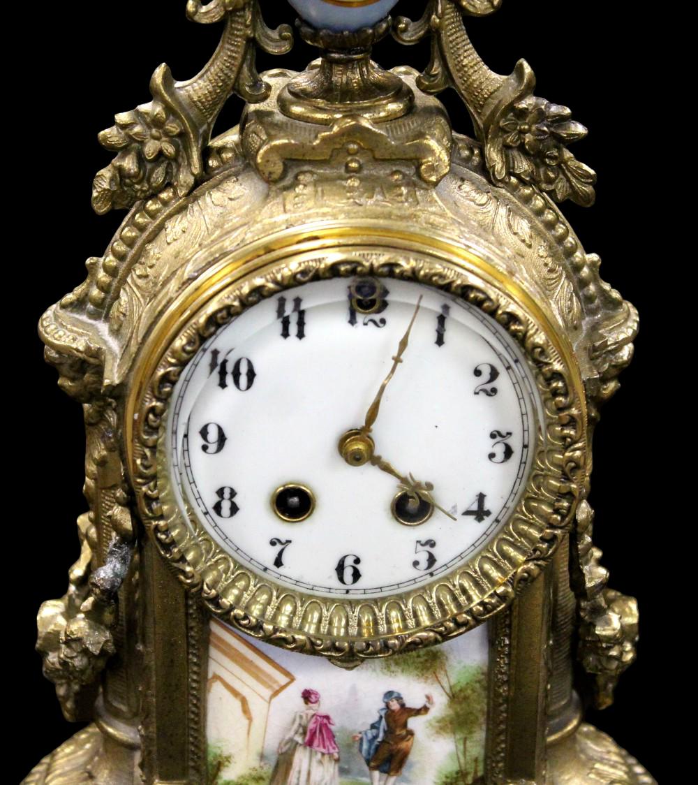 Waterbury Clock Co. Gilt Metal and Porcelain Mantle Clock