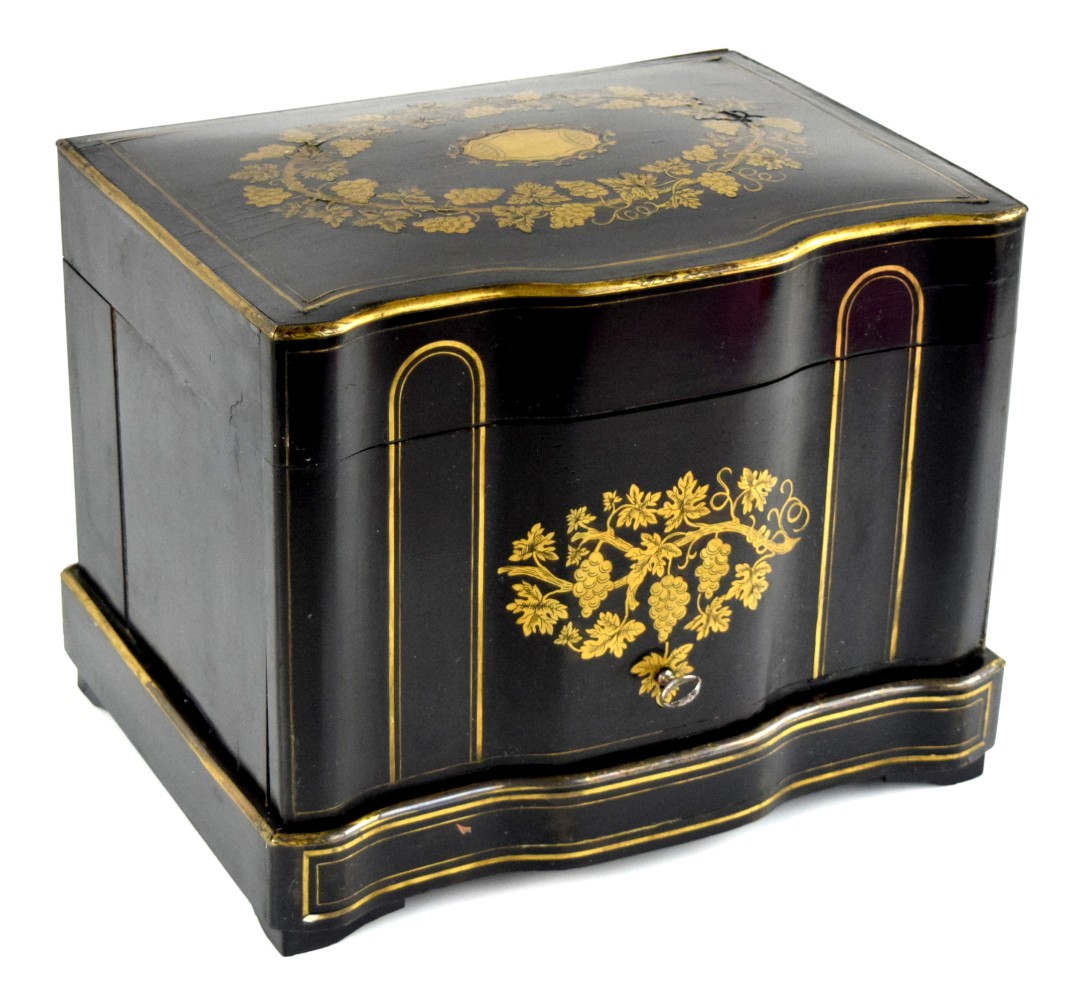 19th C. French Napoleon III Style Ebonized Tantalus Liquor Cabinet