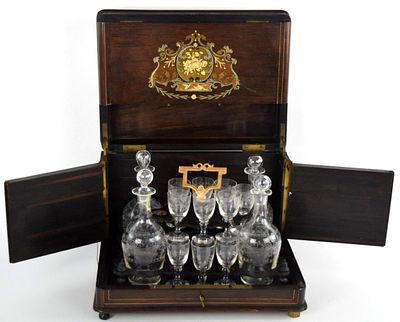 NAPOLEON III INLAID LIQUOR CABINET 19TH CENTURY. Antique French Napoleon III Tantalus Liquor 