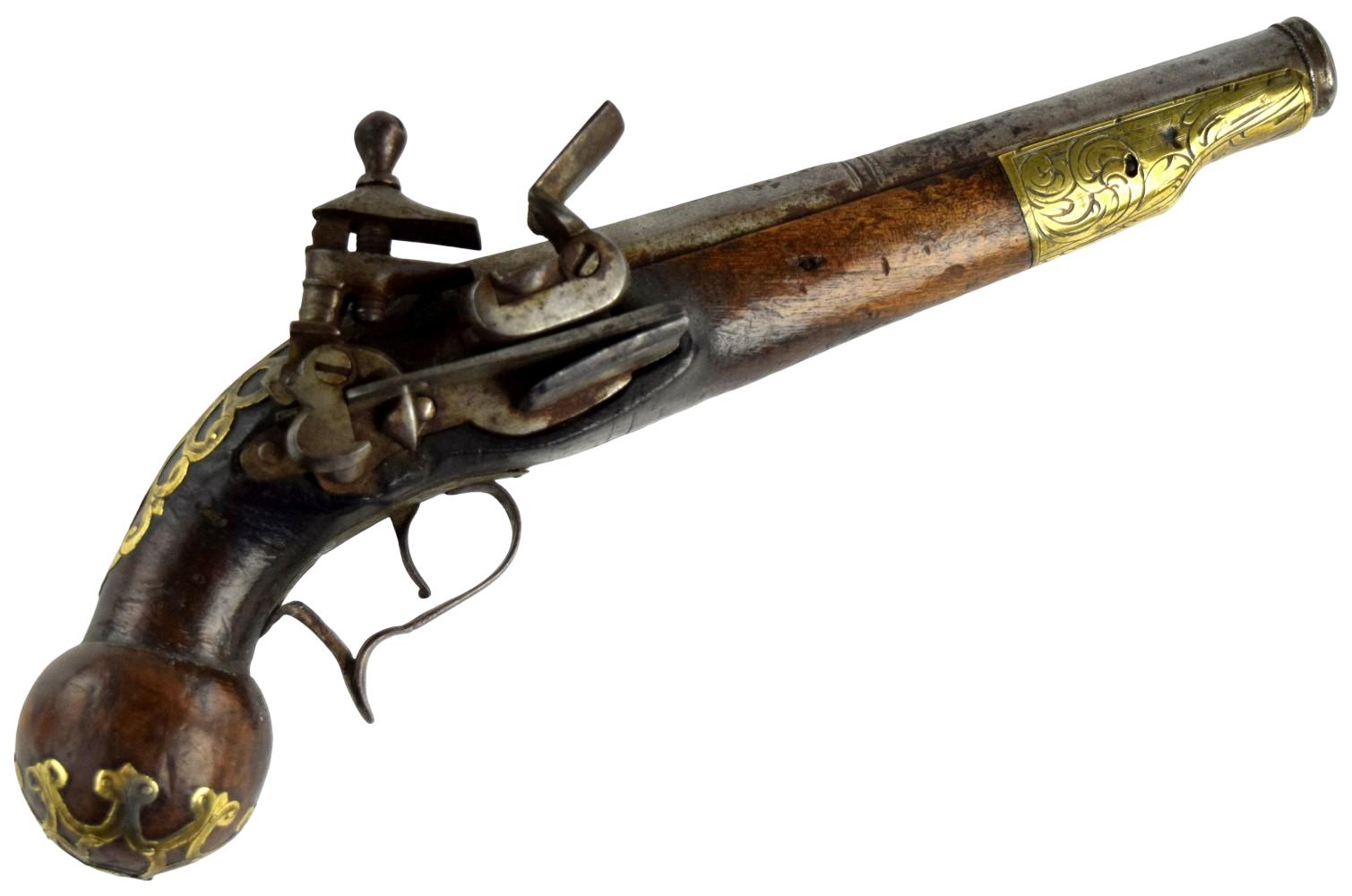 ANTIQUE LATE 18TH, EARLY 19TH C. SPANISH MIQUELET FLINTLOCK PISTOL