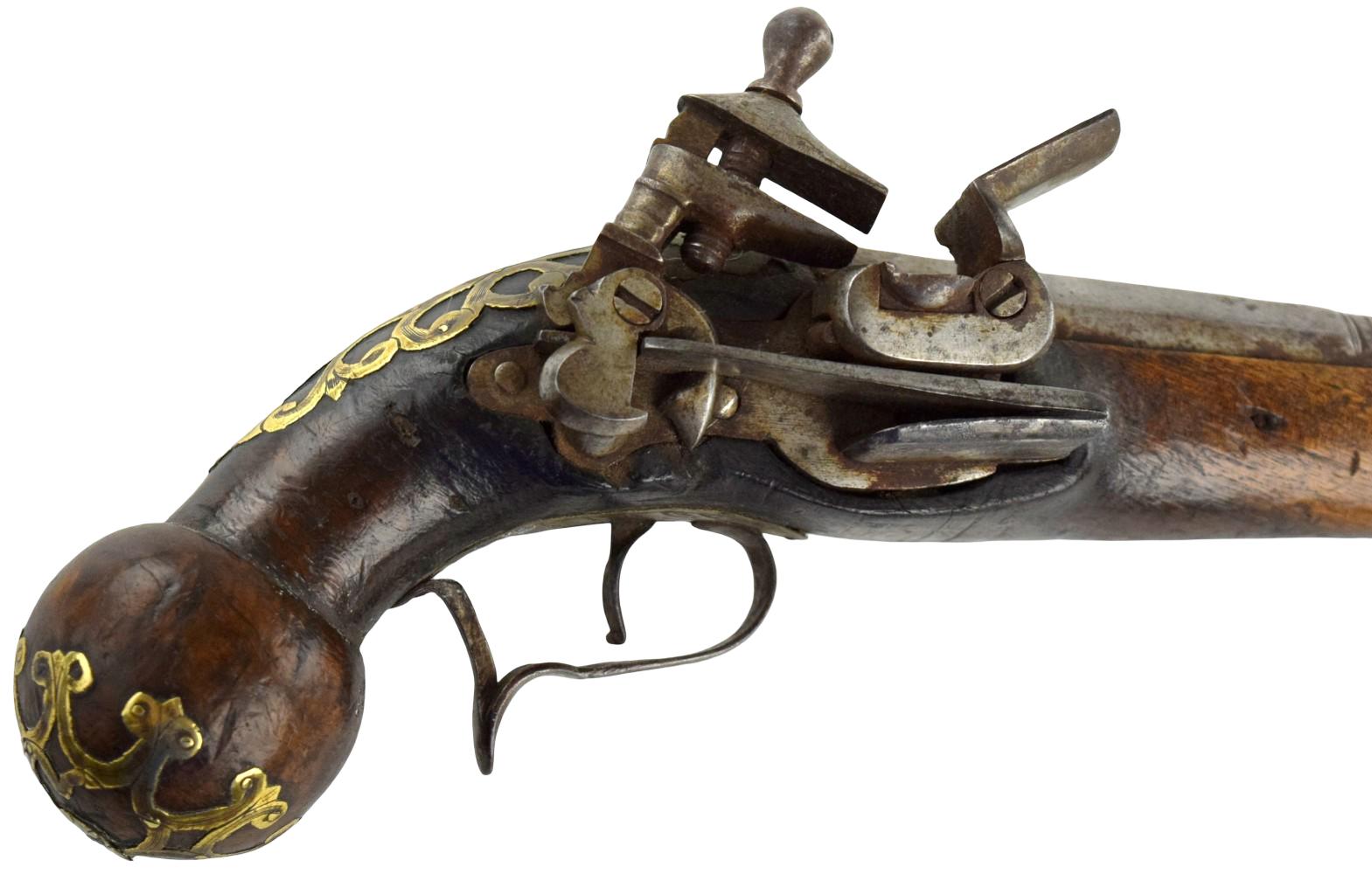 ANTIQUE LATE 18TH, EARLY 19TH C. SPANISH MIQUELET FLINTLOCK PISTOL