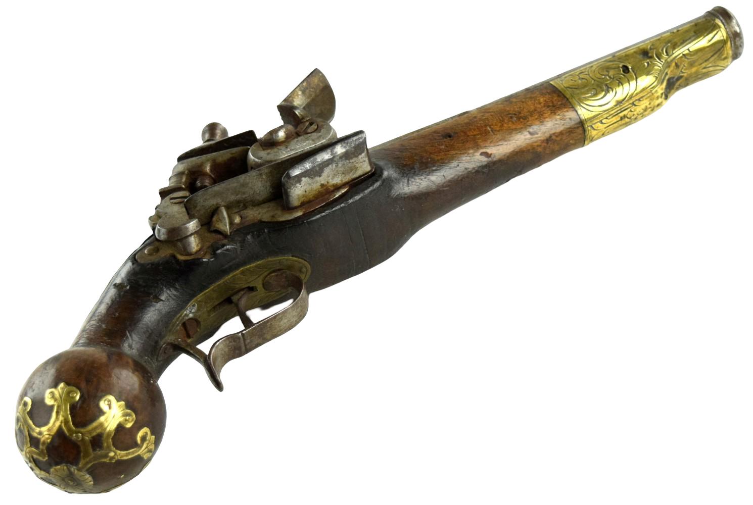 ANTIQUE LATE 18TH, EARLY 19TH C. SPANISH MIQUELET FLINTLOCK PISTOL