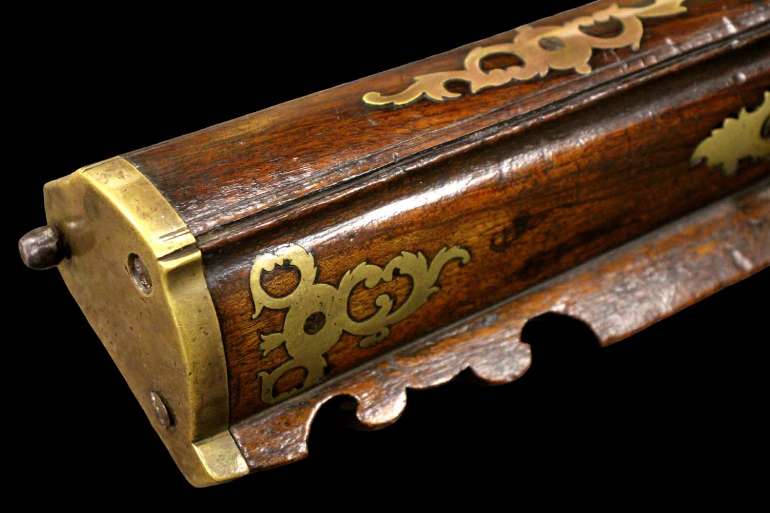 Massive 16th-17th C. Austrian Large Bore Whellock Rifle in Brass Furniture, Barrel with Maker Marks. Very Impressive Large Example.