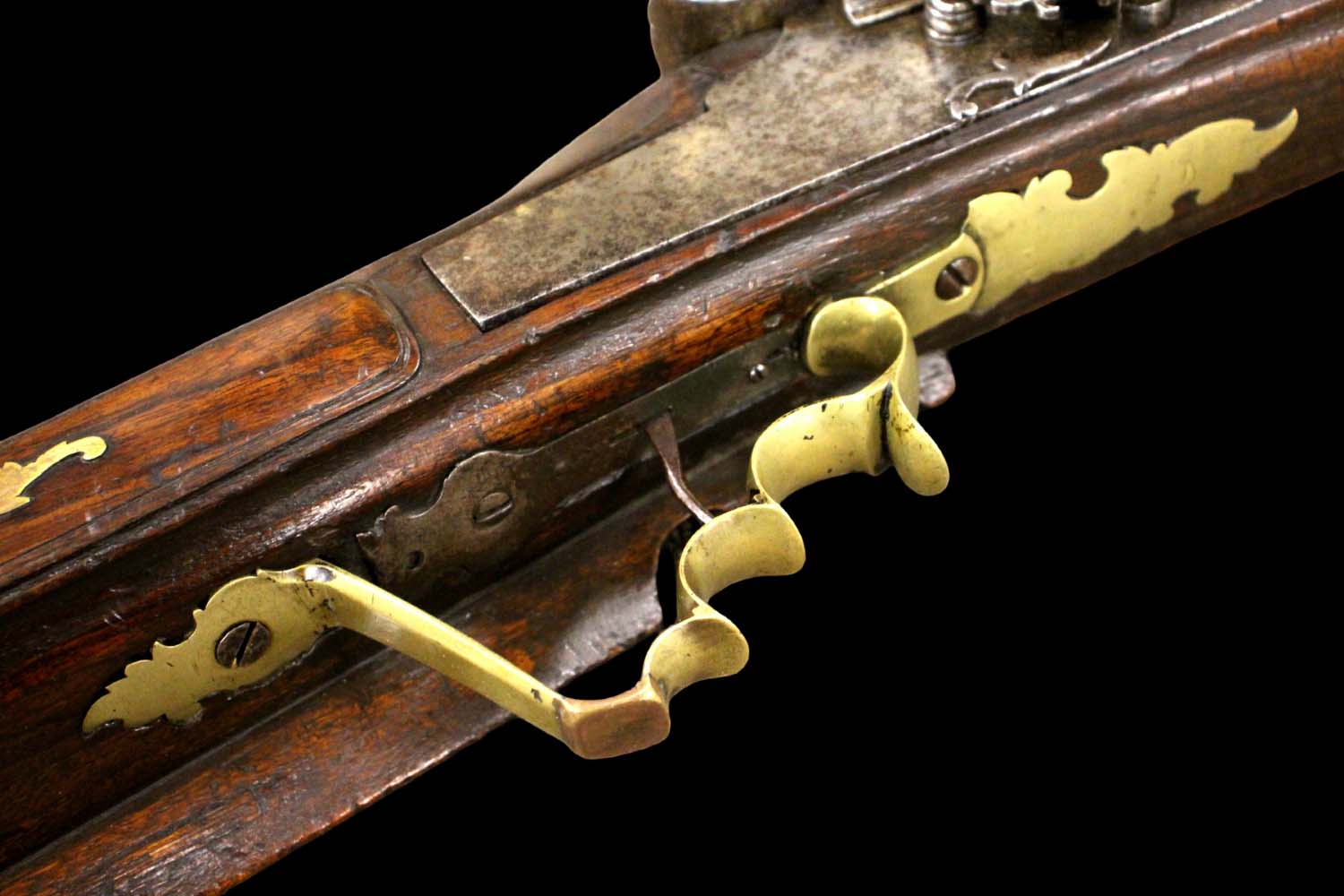 Massive 16th-17th C. Austrian Large Bore Whellock Rifle in Brass Furniture, Barrel with Maker Marks. Very Impressive Large Example.