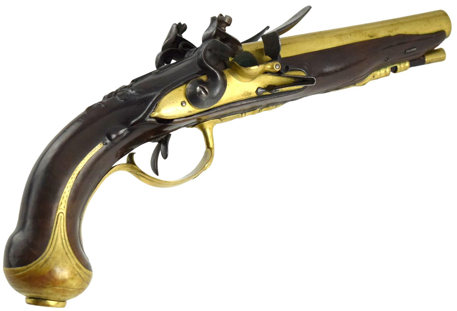 RARE 18TH C. EUROPEAN DOUBLE BARREL FLINTLOCK PISTOL