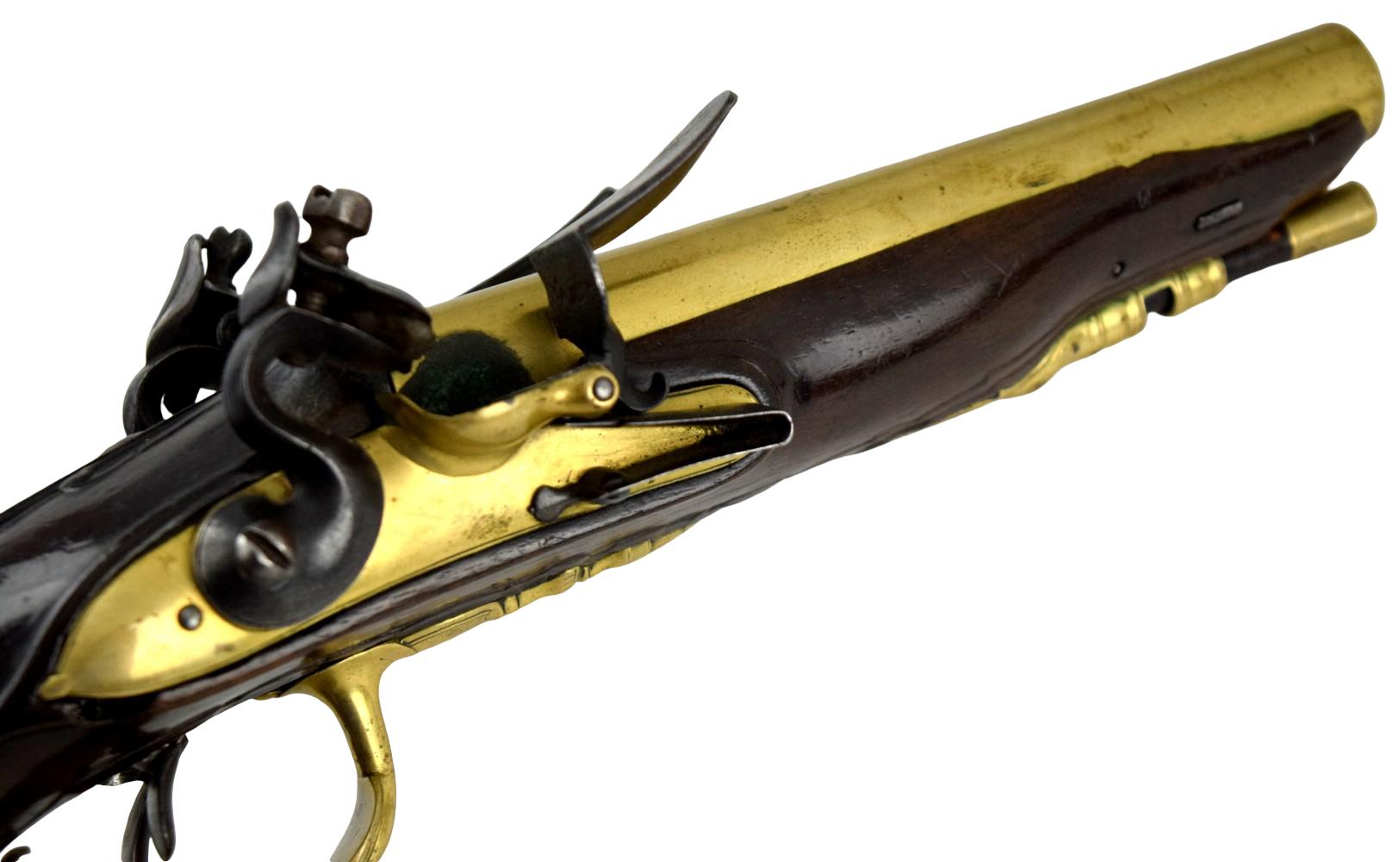 RARE 18TH C. EUROPEAN DOUBLE BARREL FLINTLOCK PISTOL