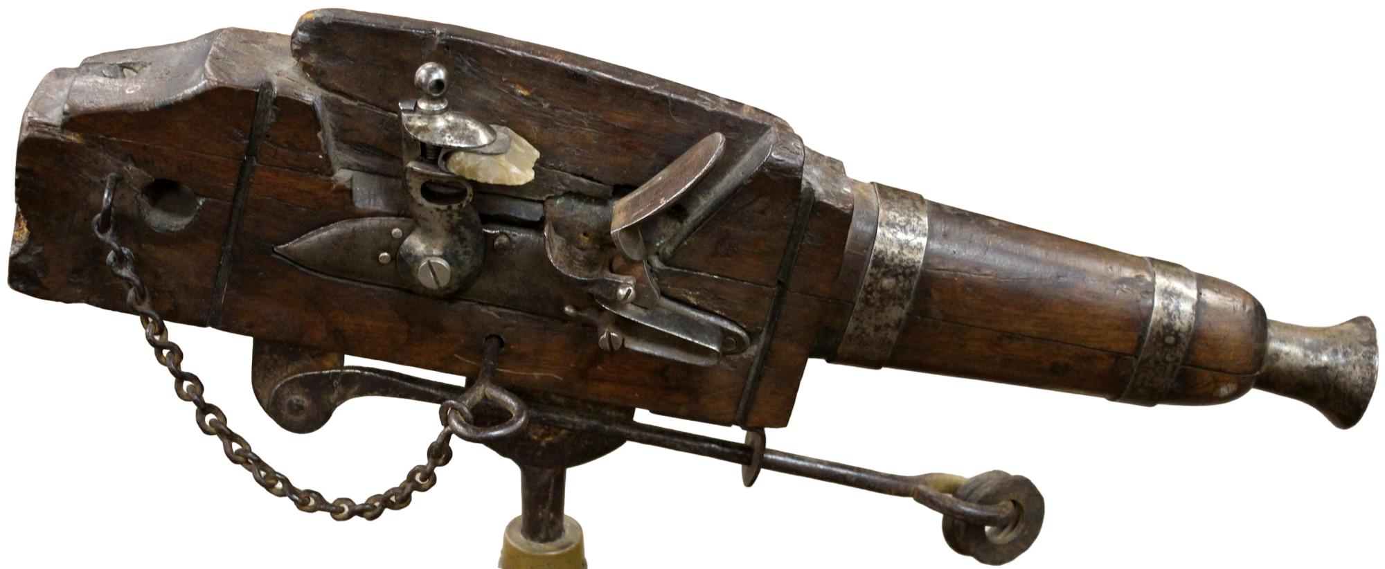 RARE ENGLISH FLINTLOCK SPRING TRAP GUN, CIRCA 1780â1825
