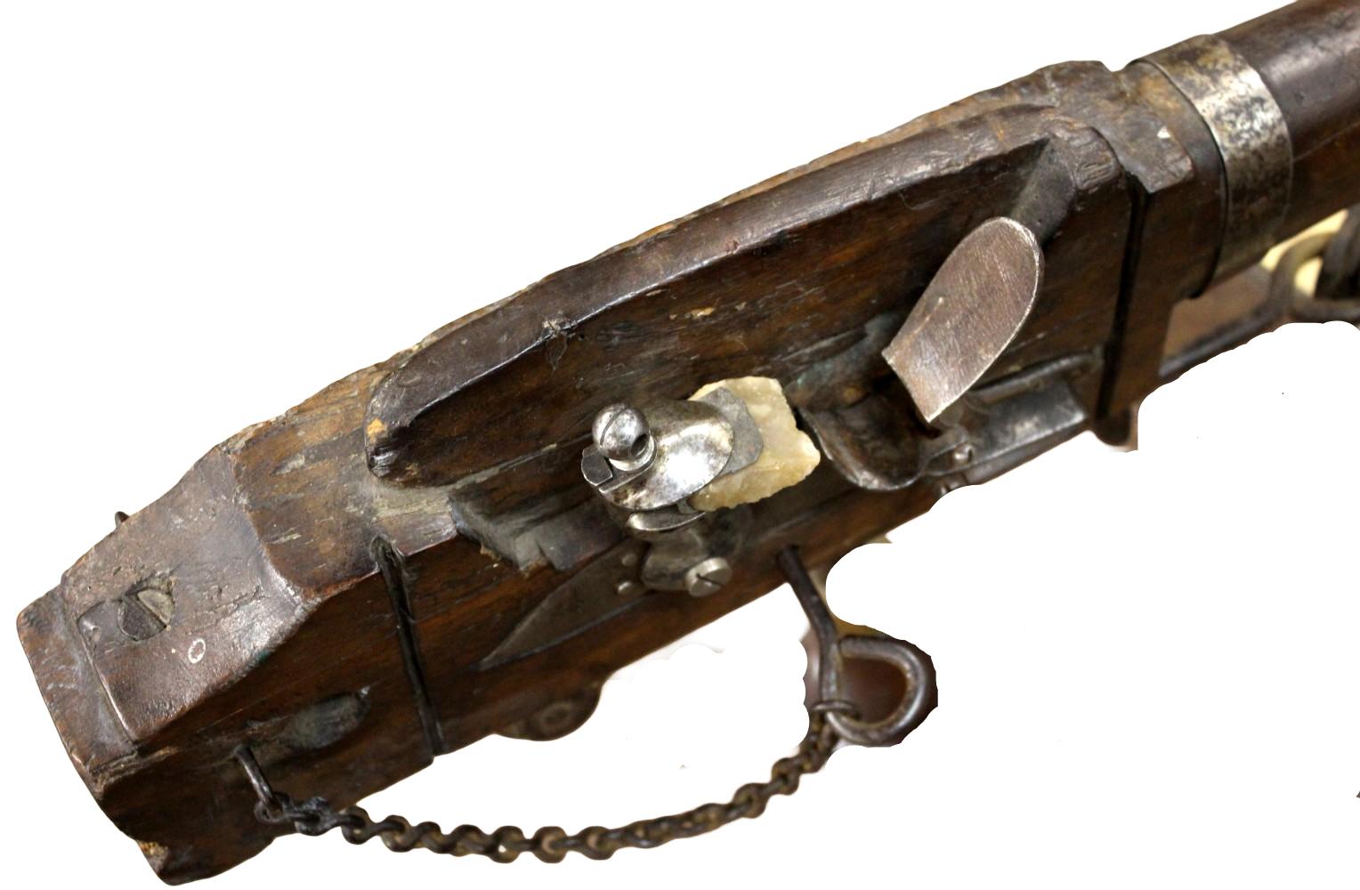 RARE ENGLISH FLINTLOCK SPRING TRAP GUN, CIRCA 1780â1825