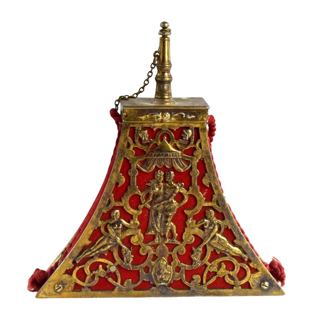 VERY ATTRACTIVE 17TH C. STYLE CONTINENTAL MUSKETEER'S LARGE POWDER FLASK