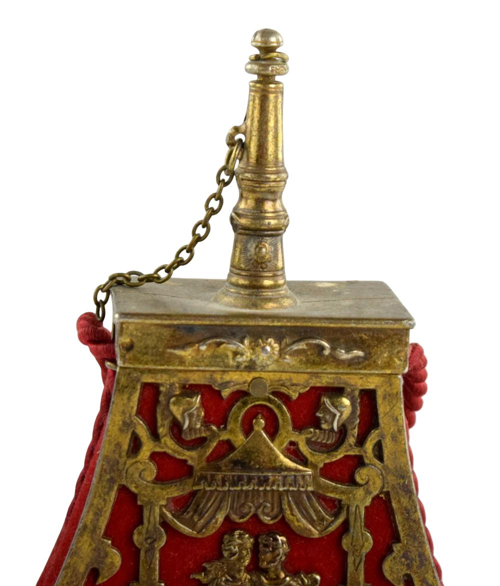 VERY ATTRACTIVE 17TH C. STYLE CONTINENTAL MUSKETEER'S LARGE POWDER FLASK