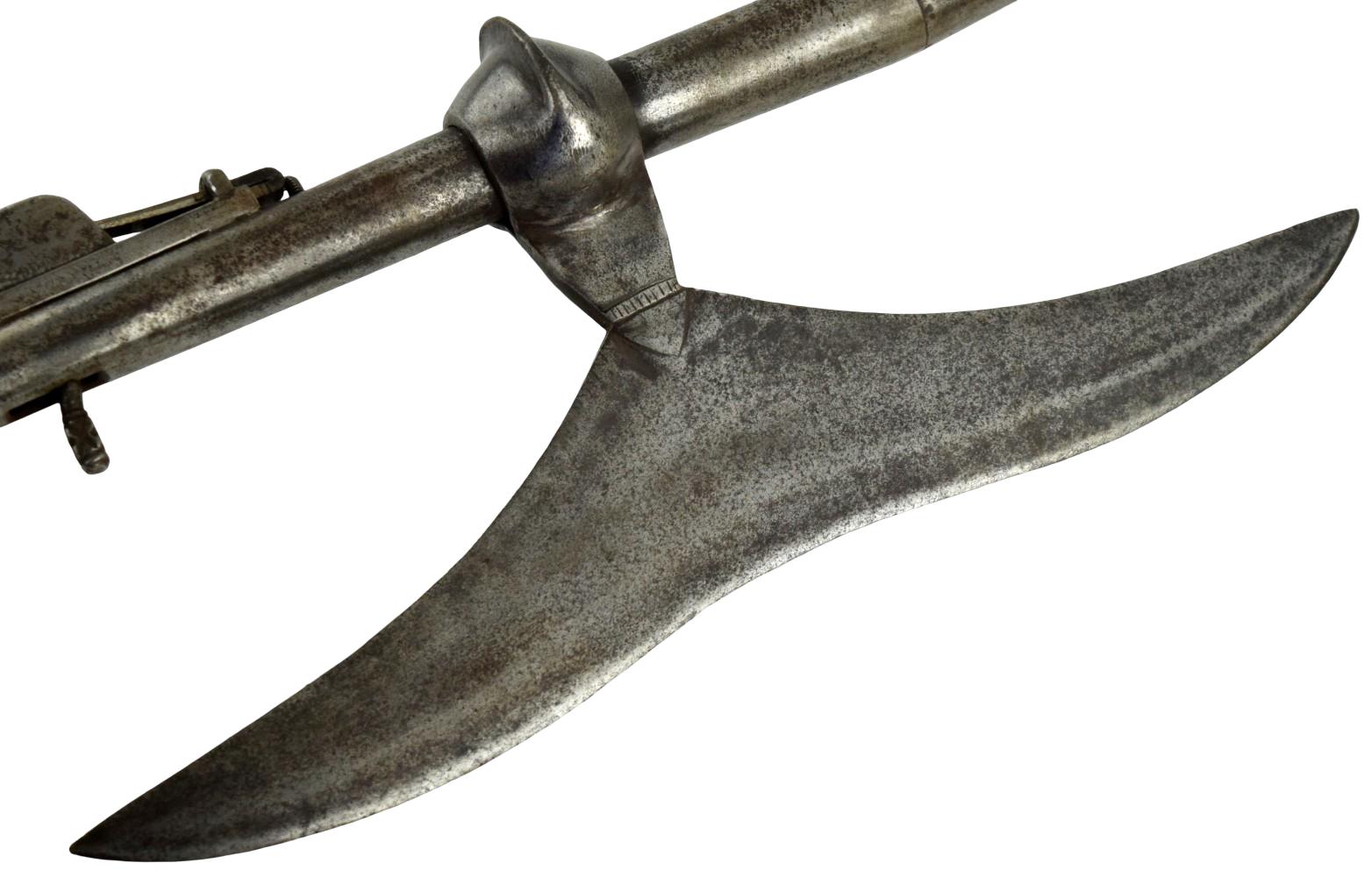 RARE ANTIQUE CONTINENTAL HALBERD POLEARM SPEAR / AXE / GUN COMBINATION WITH IRON POLE