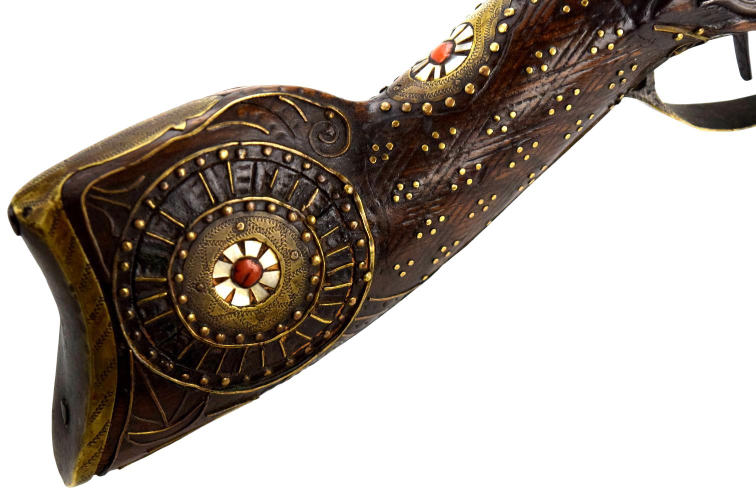Massive 18th-19th C. Ottoman Turkish Flintlock BLUNDERBUSS Knee Gun with Silver Decorated Barrel